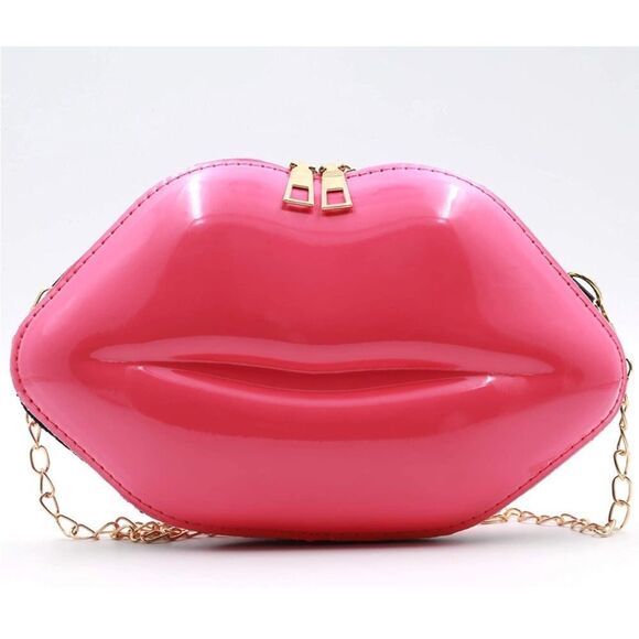 Lip Purse Evening Bag Crossbody Shoulder Bag Rose Red - Picture 3 of 7